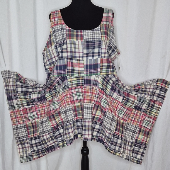Rose-Marie Designs Patchwork Madras Plaid Sleeveless Lagenlook Tunic Top - Sz XL - Picture 5 of 10
